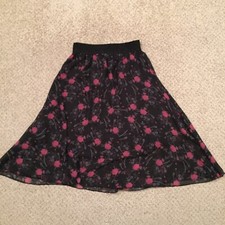 LuLaRoe A-Line Skirt XS Midi Lined Pull On Black Floral