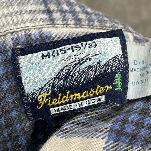 Vtg Fieldmaster Flannel Shirt Mens Medium Plaid Blue Button Up Made In USA *FLAW - Picture 6 of 13