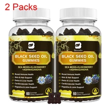 2x Organic Black Seed Oil & Sea Moss Gummies with Elderberry Ashwagandha