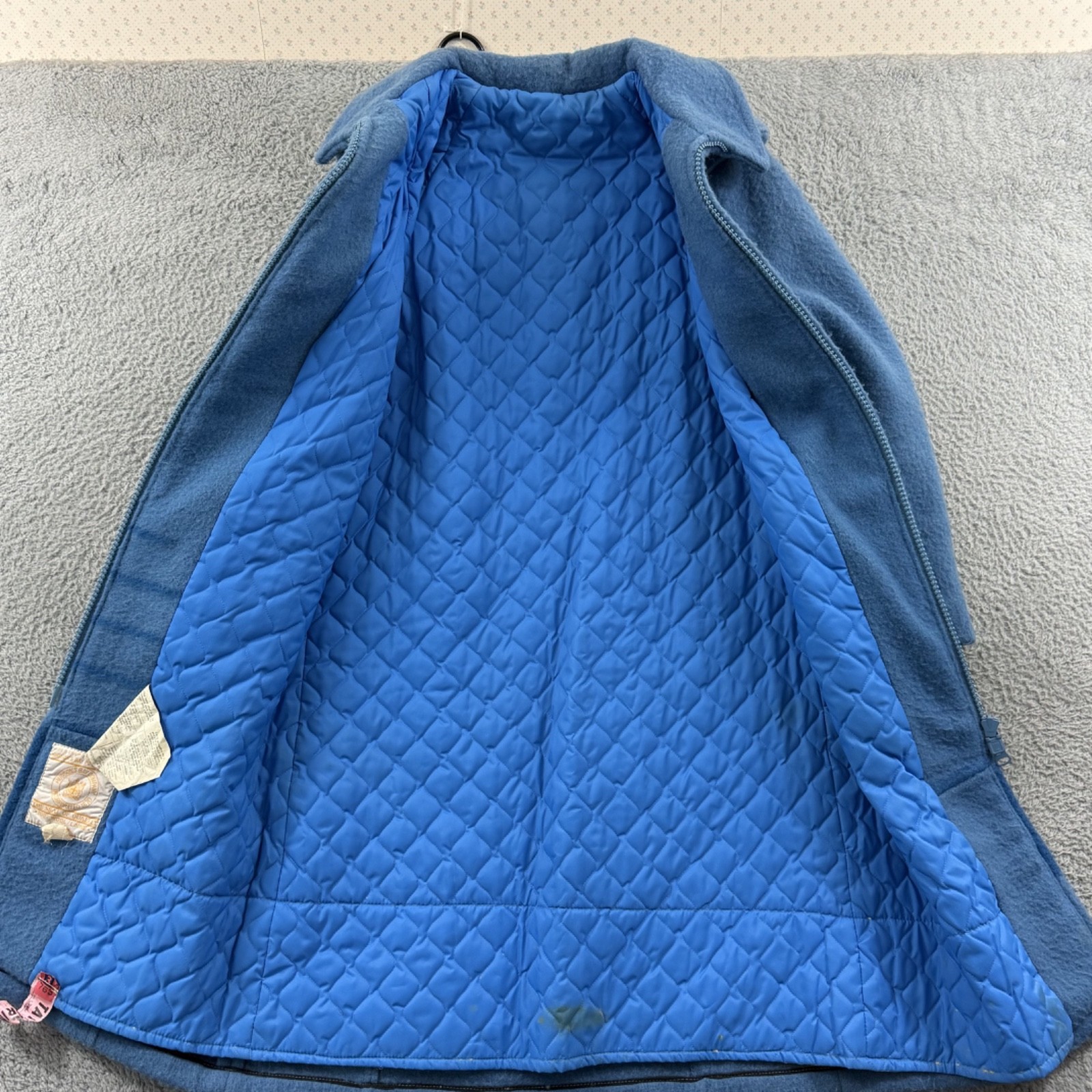 Vintage Hudson's Bay Coat Womens 10 Blue Point Blanket Wool 70s Hooded Zip Lined