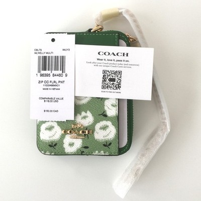 COACH Zip Card Case Floral Print Coated Canvas Leather CBL79 Kelly