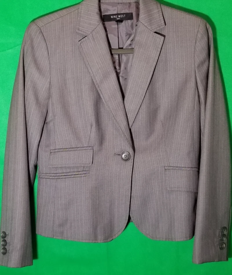 Nine West Suit Separates Jacket Size 8P Gray Career Blazer One Button - Image 3 of 4