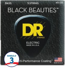 DR Strings BKB5-45 Black Beauties Coated Steel Bass Guitar Strings - .045-.125