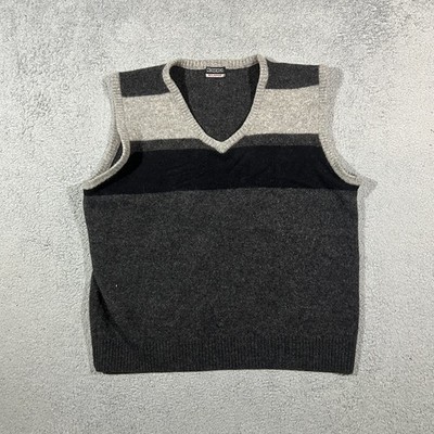 Vintage Kappa V-neck Wool Sweater Vest Grey and Black Striped Men's 2XL #2664