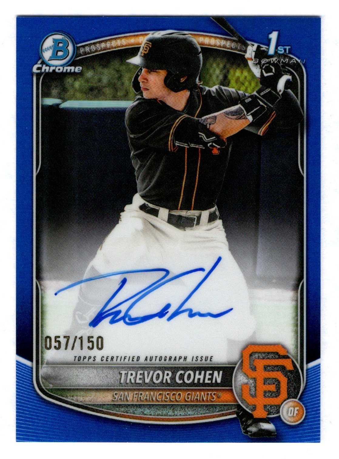 Trevor Cohen 2025 Bowman Chrome Draft 1st Year Blue Refractor Autograph 57/150