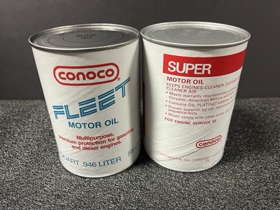 NEW Rare Vintage Conoco Super Motor Oil Fleet Cans Quart FULL
