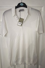 Image of John Smedley Mens White Knitted Polo Shirt Size Small BNWT RRP £195 Made in UK