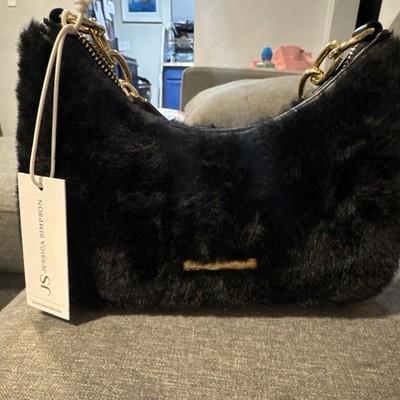 Jessica Simpson Shoulder Bag Black Zip Gold Chain Detachable Strap Pockets Lined