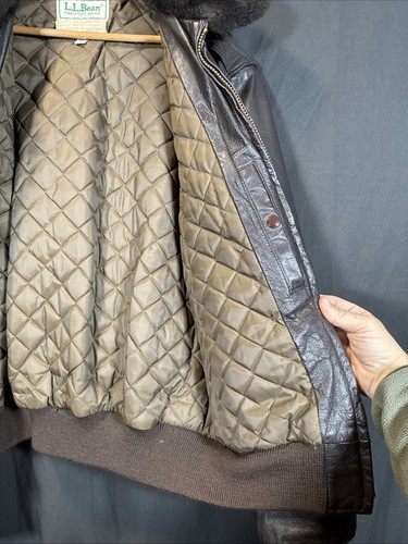 ✨ LL Bean Brown Flight Bomber Jacket 42L Goatskin Leather Lambskin Collar✨ - Picture 12 of 24