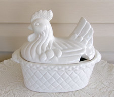 Vintage Small Hen on Nest Soup Tureen Serving Dish White Basket Weave JAPAN 1 Qt