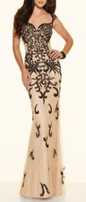 Morilee Madeline Gardner PAPARAZZI Beige Lace Black Rhinestoned Formal Dress 4