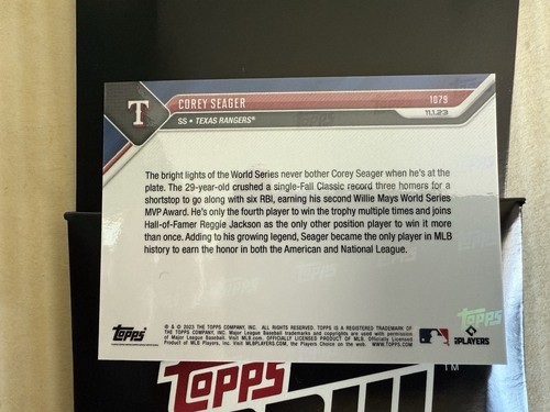 2023 Topps Now World Series Corey Seager 1079 38/49 Blue Parallel Texas Rangers - Picture 2 of 2