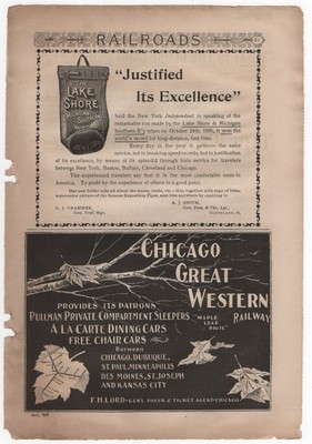1896 print-ad, Chicago Great Western Railway Maple Leaf Route, & Globe Indexes