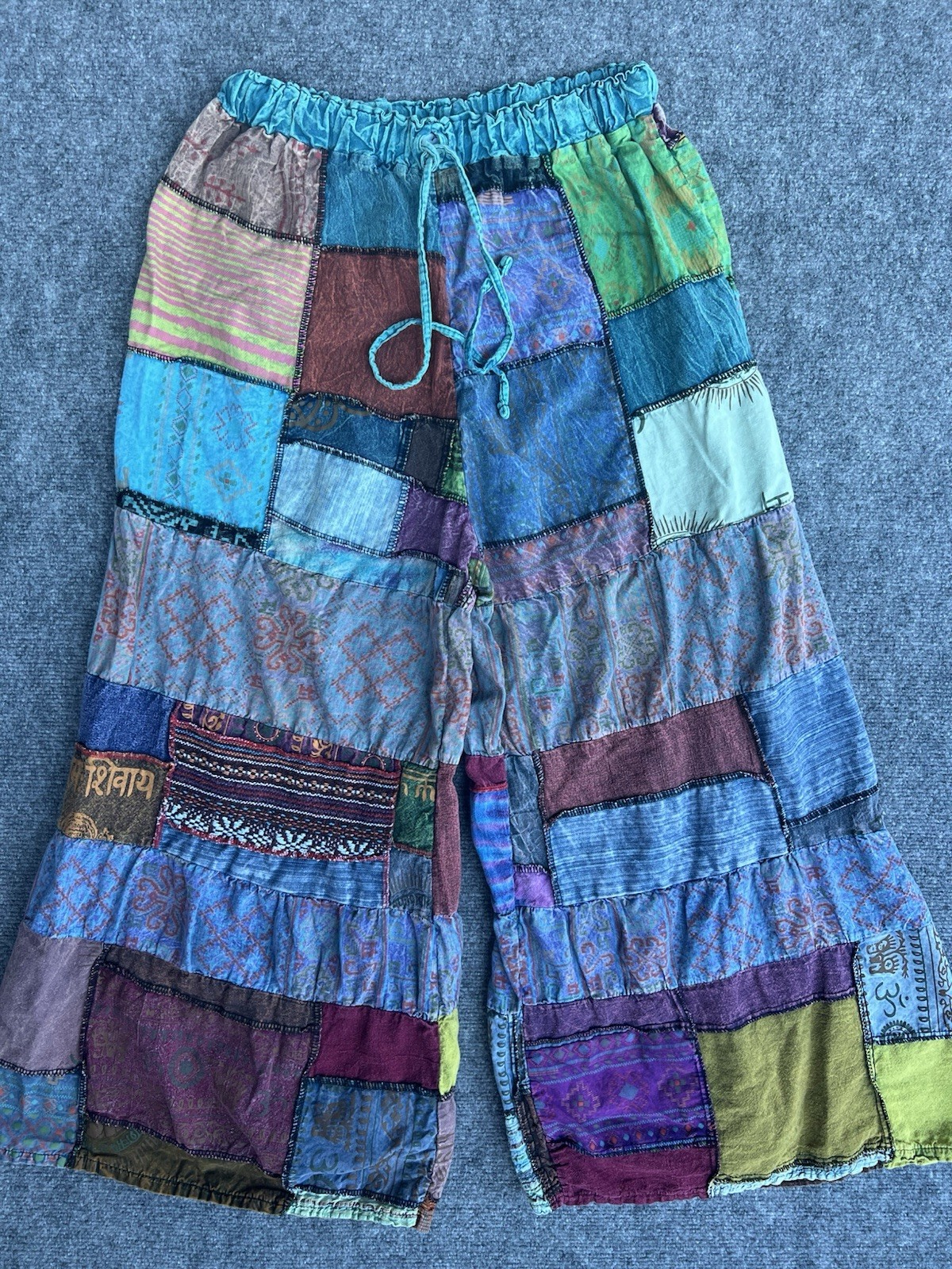 Kathmandu Imports Patchwork  Drawstring Pants Wid… - image 3