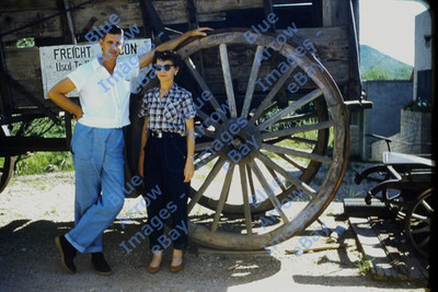 1950's 35mm Red Border Slide Man Woman Western Freight Wagon Tombstone AZ #14043