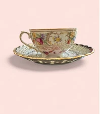 Vintage Schumann Bavaria Empress Dresden Flowers Demitasse Teacup &Saucer Set.