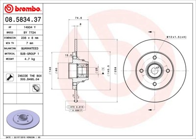 Brembo 08.5834.37 Brake Disc for Renault