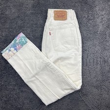 Vintage Levi's 501 Women's 24x28 Jeans USA Made White Floral Cuff Hem 90s