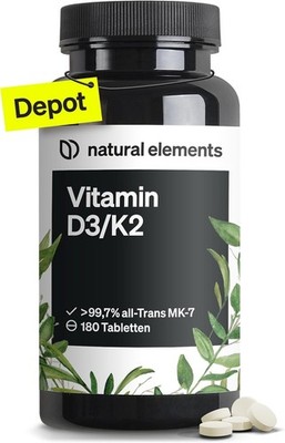 natural elements Vitamin D3 K2 5000 I.E. Depot 180 Tabletten hochdosiert