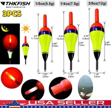 3PCS Lighted Slip Bobbers Fishing Floats Spring Bobber Night Fishing for Crappie