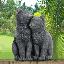 Black Cat Statue for Garden Couple Kitten Figurines Decor Resin Cat Sculpture De