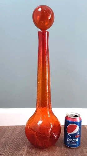 BLENKO Art Glass BIG 20" Tangerine # 638 L Pinched Decanter Bottle HUSTED "AS IS