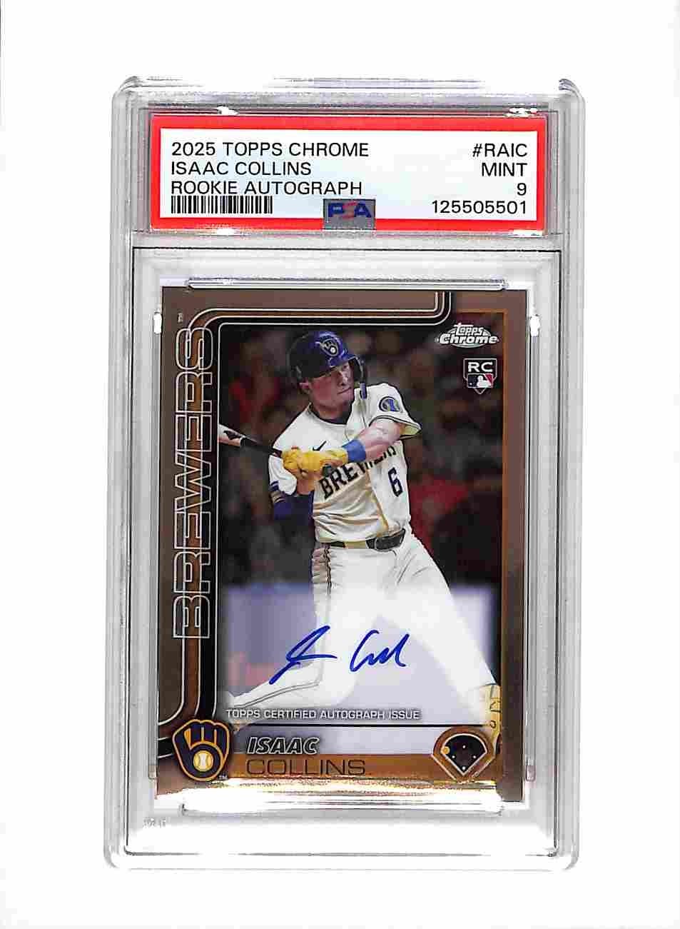 2025 Topps Chrome Isaac Collins Rookie Auto RC Rookie #RA-IC Brewers PSA 9