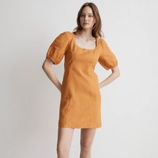 MADEWELL Maisie Mini Dress Linen Ochre Fresco Yellow Sz 2 {UU54}