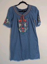 Romeo & Juliet Couture Blue Embroidered Shift Dress Size Small S