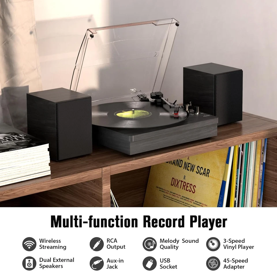 Vinyl Record Player with Two Stereo Speakers, Bluetooth Playback Turntable with  - Image 3 of 4