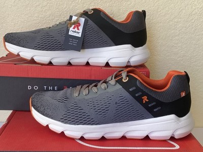 RIEKER Men Jogger Sneaker Shoes US 10.5 EU 44 Gray Orange Black Lace Up Mesh New