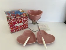 Fondue Set Ceramic Pink Heart Shape Pot Holder 2 Forks Tealight Candle New Macys