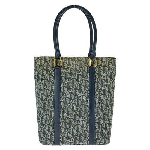 Dior vintage Trotter Tote Bag Shoulder Bag Navy Gold Hardware Women Used