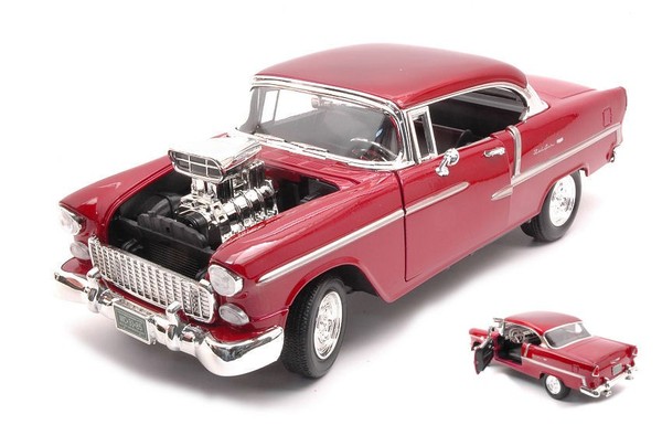 Motormax 1/18 Epoche Chevrolet Bel Air 1955 Rot Statisches Modell Diecast-image