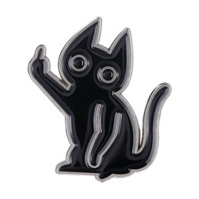 Sarcastic Gesture Black Cat Enamel Pins Creative Rude Gesture Middle Finger