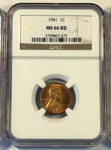 1941 P LINCOLN WHEAT CENT PENNY US COIN FULL RED GRADED NGC MS66 RD - FREE S&H!