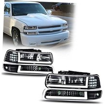 DRL Headlight Assembly Turn LED Clear Lens Black Housing Clear Reflector