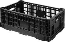 Heavy Duty Collapsible Storage Bin - 52L Plastic Milk Crate, Black