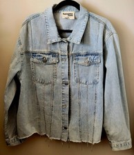Savanna Jane Womens Rhinestone Jean Jacket Light Acid Wash DistressedDenim SZ 3X