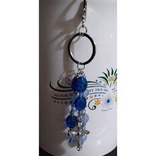Blue & light Blue Beaded Purse Keychain Zippe...