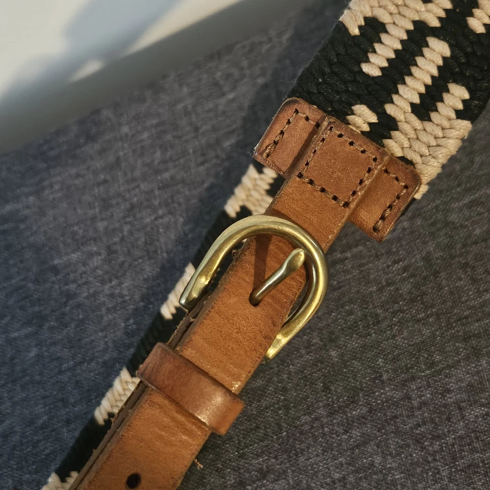 Cinturón Clane Azul y Beige Tejido Cuero Marrón Tono Dorado Hebilla Pequeño 32" 34" Foto 4 de 4