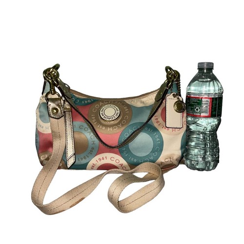 Coach Snaphead Multicolor Satin Signature Print Leather Trim CrossBody Bag Snap - Picture 14 of 15