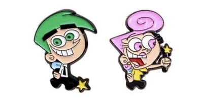 Wanda und Cosmo Cartoon Figuren Metall Emaille Pin 2er Set Fairly Odd Parents - Bild 1 von 2