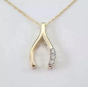 Authentic 0.10 Ct Round Cut Lab Created Diamond Wishbone Pendant 14K Yellow Gold Plated