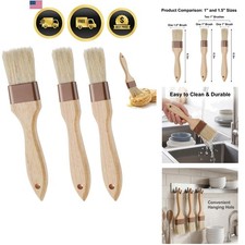 3 Pcs Natural Bristle Pastry Brush, Basting Brush for Baking and Grilling, He...