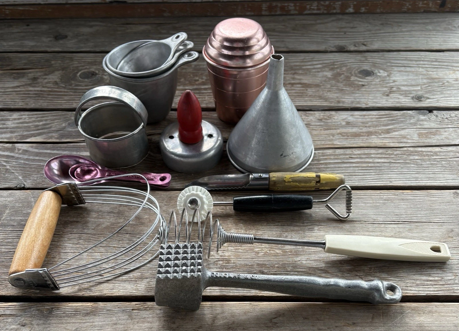 Set Of 15 Vintage Kitchen Tools~Pink Aluminum~Ekco~Androck~Douglas & Co