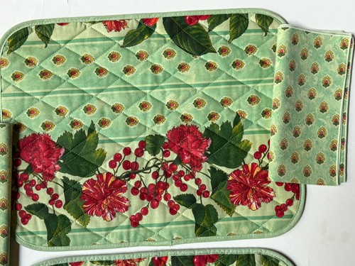 Grün Tisch 4 SERVIETTEN & TISCHSETS VINTAGE Pierre Deux STIL rot FLORAL Blumen - Bild 4 von 15