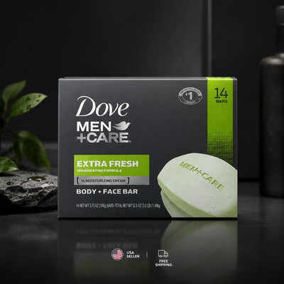 Dove Men Care Extra Fresh 3-in-1 Bar Soap 14 Pack Body Face Shave 3.75 oz Bulk