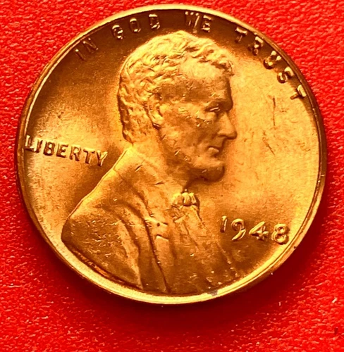 1948-P Lincoln Wheat Cent Penny GEM RED BU From an Original Bank Roll
