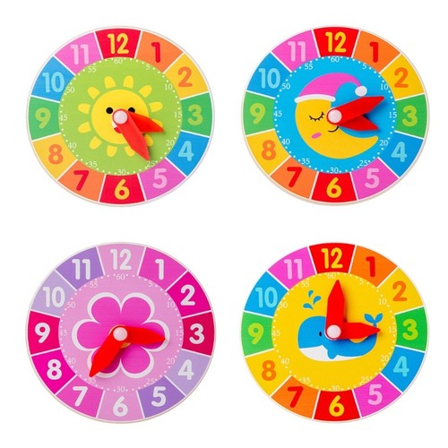 Learning Wooden Clock Toys Hour Minute Second Cognition Colorful Kids ...